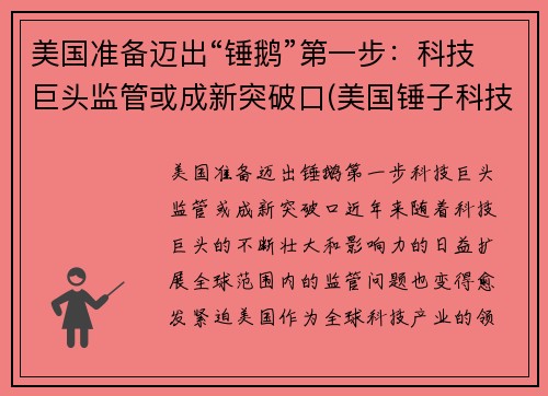 美国准备迈出“锤鹅”第一步：科技巨头监管或成新突破口(美国锤子科技有限公司)
